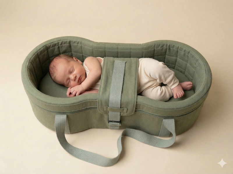 Baby schläft geborgen im PEANUT Baby Nest